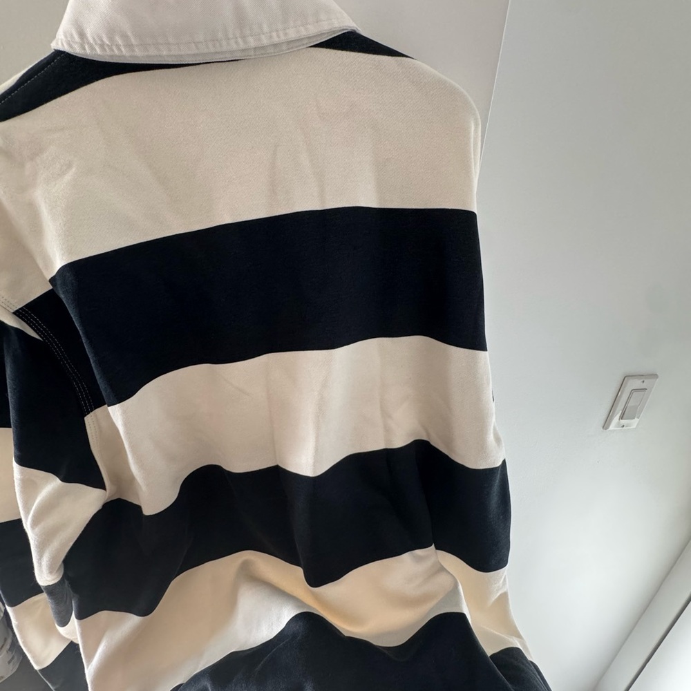 Zara XL long sleeve Navy and White Striped Rugby Polo - Picture 5 of 7